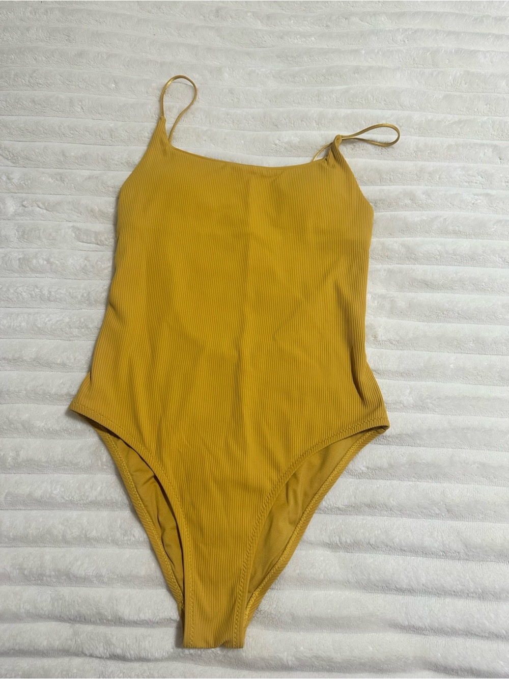 Zara Mustard Yellow Ribbed Spaghetti-Strap One-Piece